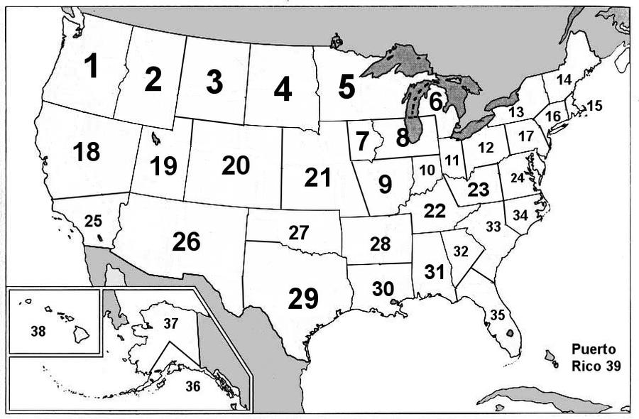 United States Of America Numbered Map