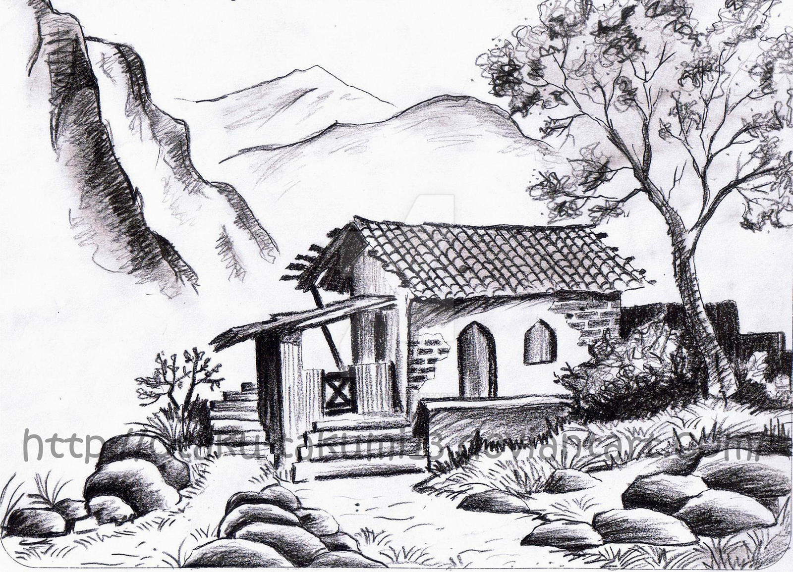 First landscape drawing by Jibarichan on DeviantArt