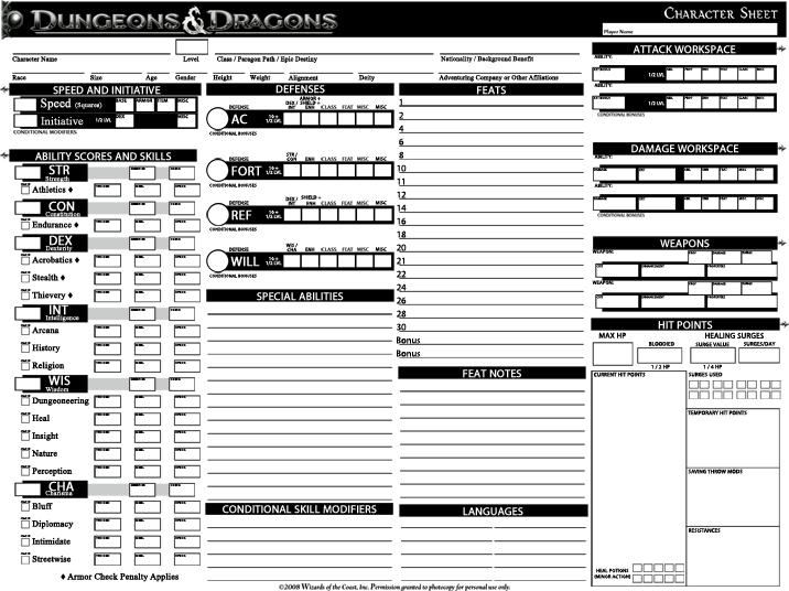 Dungeon And Dragons Character Sheets 2Nd Edition