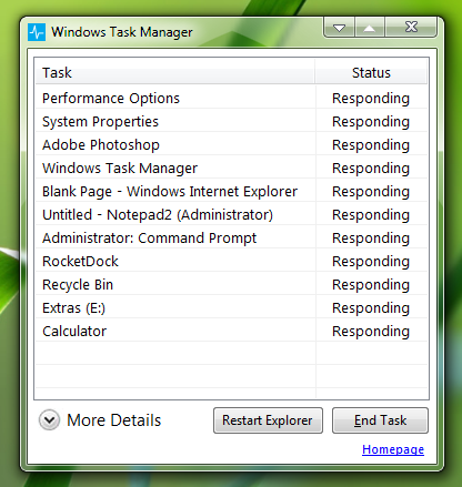 Reset Windows Vista Task Manager